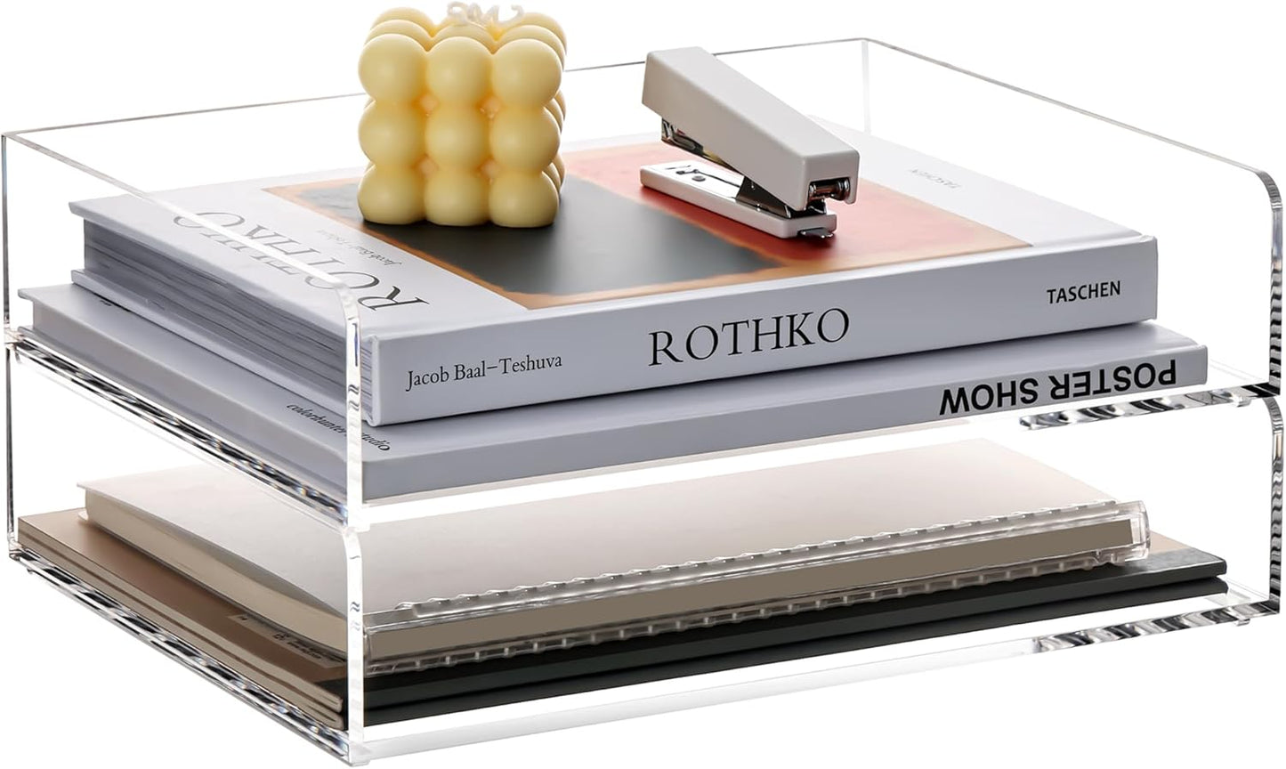 2 Piece Letter Tray A4, Stackable Document Trays Landscape Format Made of Acrylic, Sturdy Desk Organizer