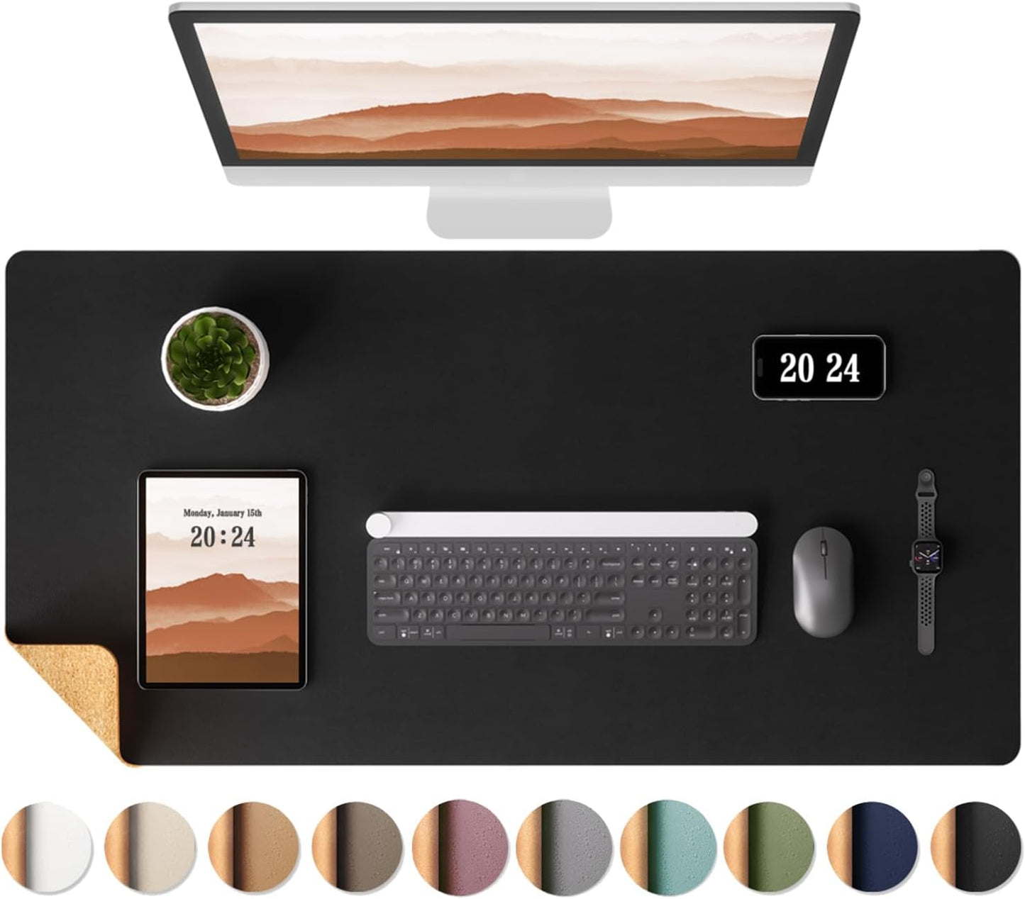 Cork Desk Pad, Double-Sided Desk Mat with Natural Cork & PU Leather, Mouse Pad/Table Protector Black