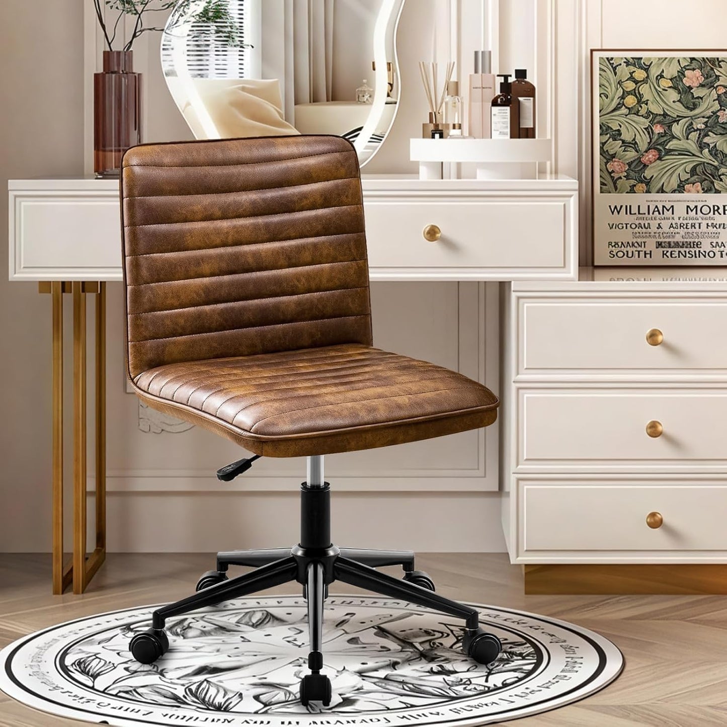 Bürostuhl Schreibtischstuhl Ergonomischer PU Leder Drehstuhl ohne Armlehnen Höhenverstellbarer Homeoffice Stuhl