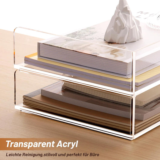 2 Piece Letter Tray A4, Stackable Document Trays Landscape Format Made of Acrylic, Sturdy Desk Organizer