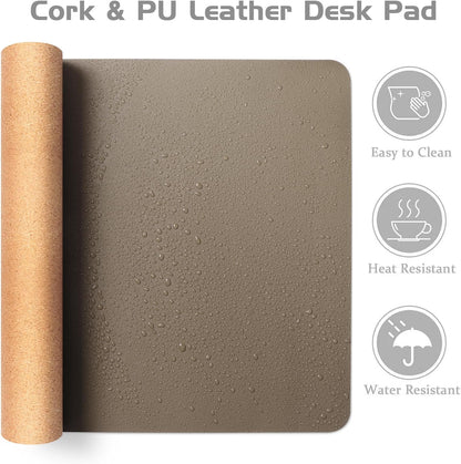 Cork Desk Mat, Reversible Desk Pad with Natural Cork & PU Leather, Mouse Pad/Table Protector Brown